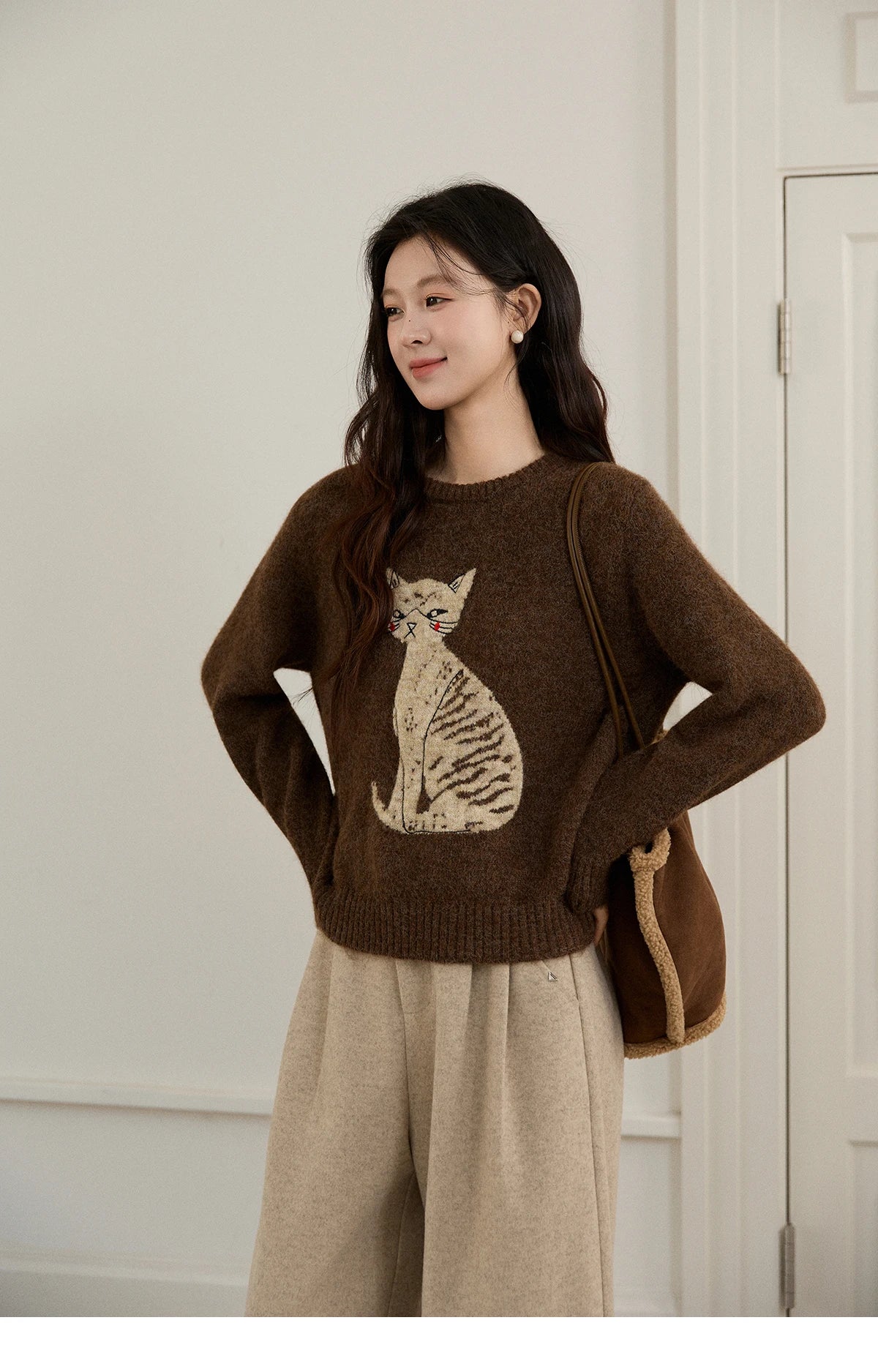 Mishow Brown Cat Pattern Jacquard Pullover MXE94Z2991