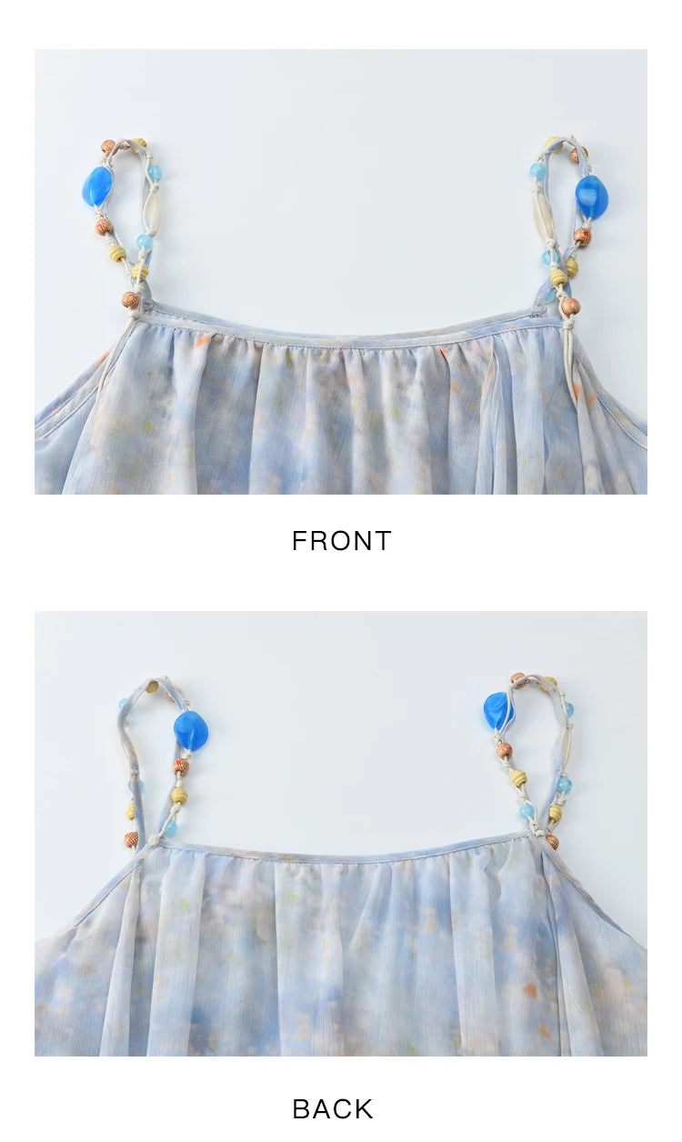 Mishow Print Strap Multi Layer Ruffle Dress MXE35L2233