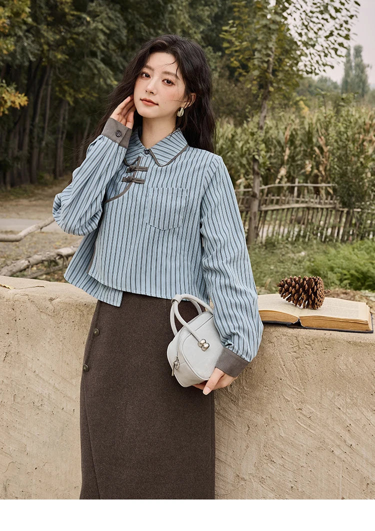 Mishow Plaid Tweed O-Neck Jacket & Front Slit Long Skirt Set MXD43W0445