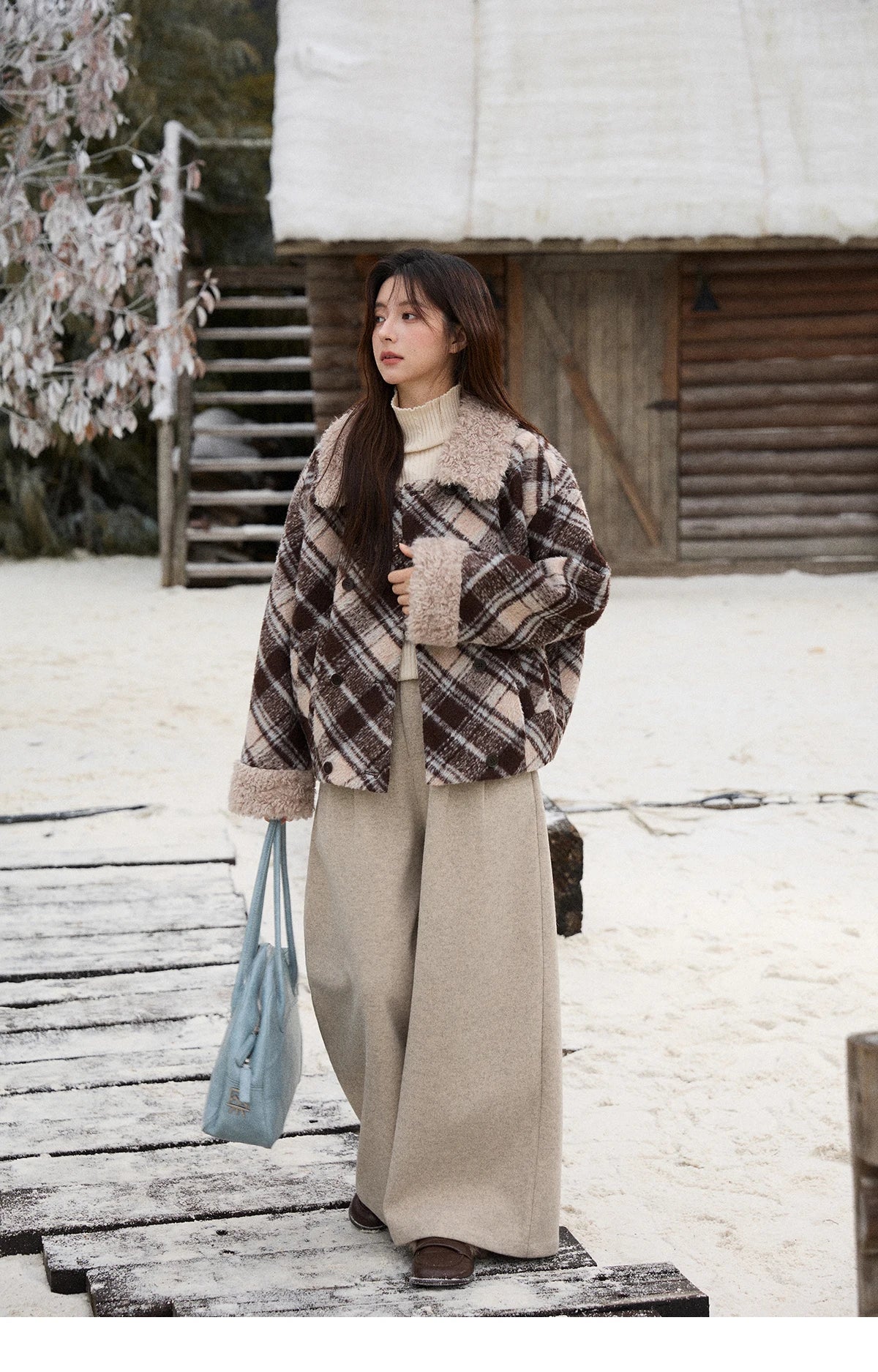 Mishow Retro Plaid Turn-Down Collar Wool Blend Jacket MXE89W0904