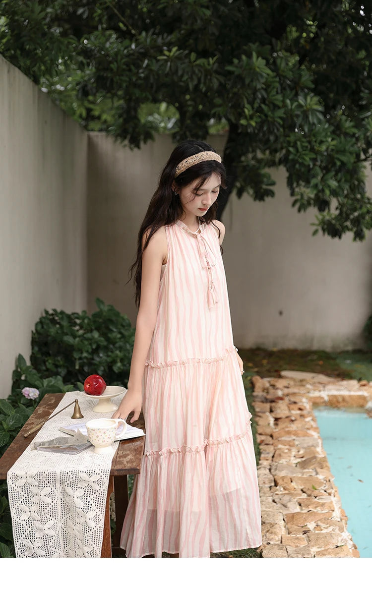Mishow French Hanging Neck Striped Camisole Dress MXD30L1951