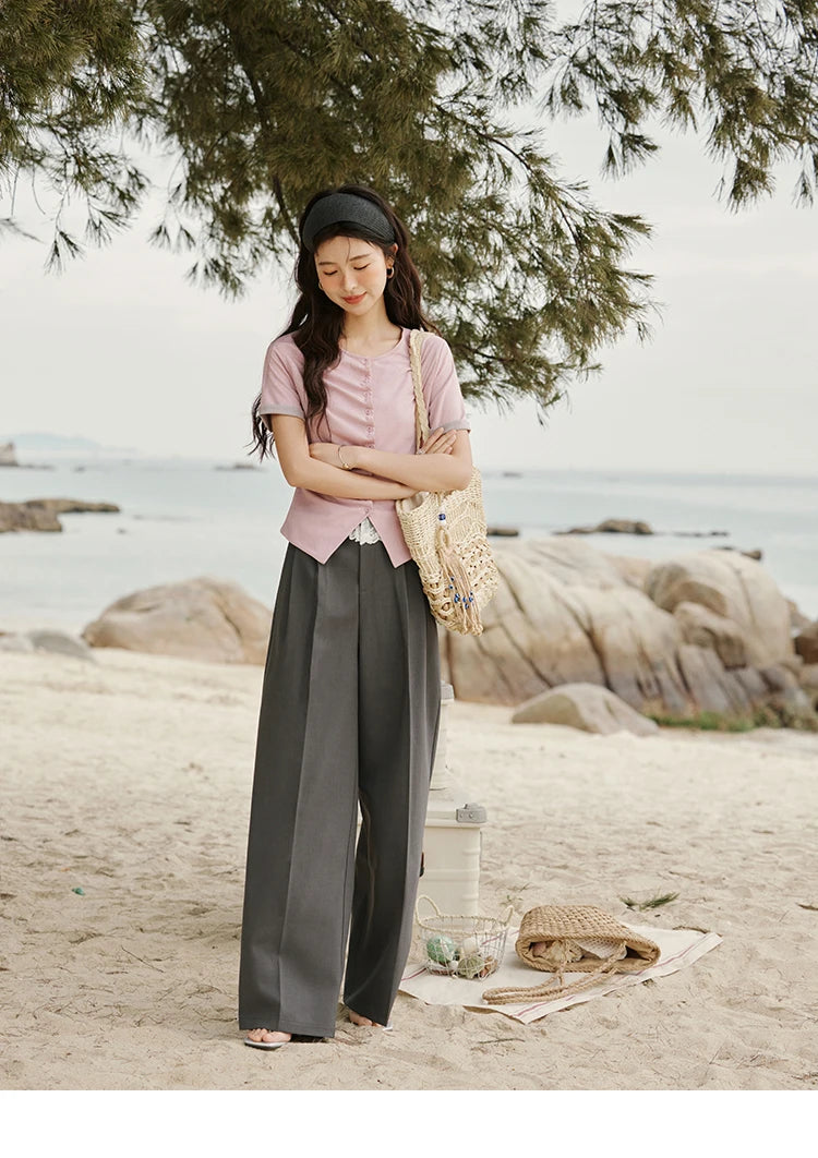 MISHOW Gray High Waist Wide Leg Pants Retro Office MXE32K0921
