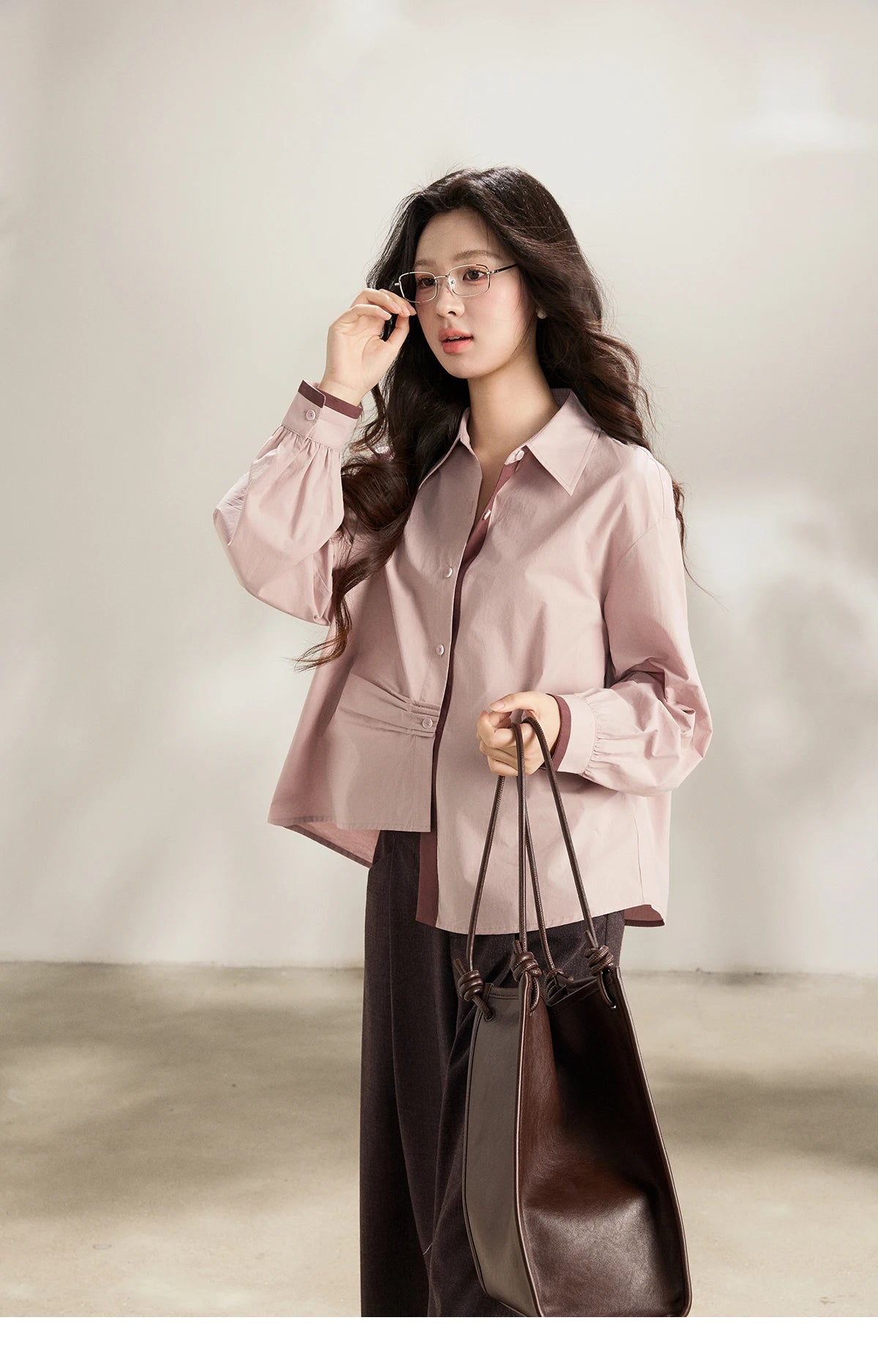 MISHOW French Cotton Contrast Shirt Polo Neck Asymmetrical MXF13C2435