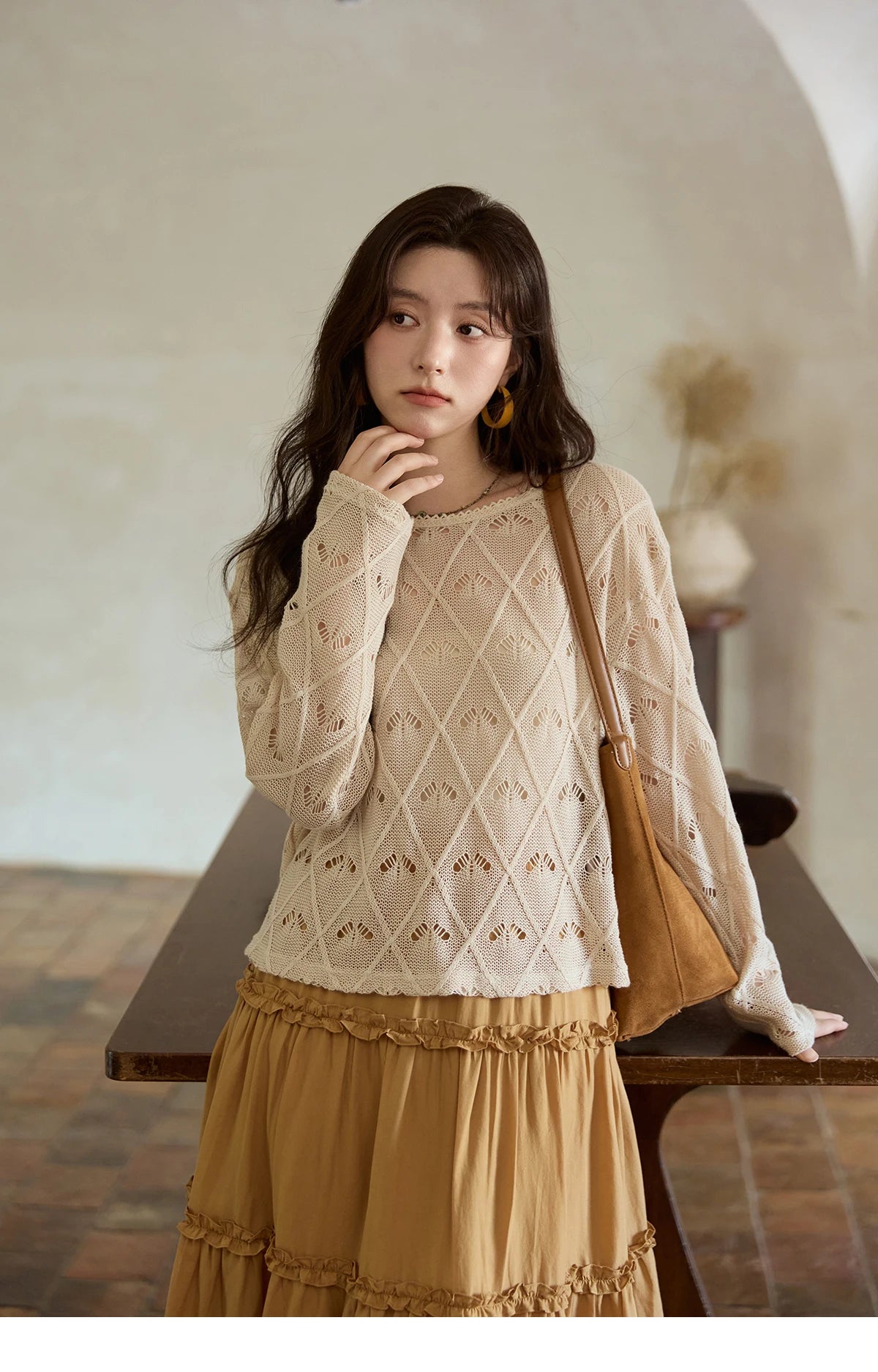 Mishow Diamond Patterned Hollow Scoop Neck Sweater MXE42Z1332