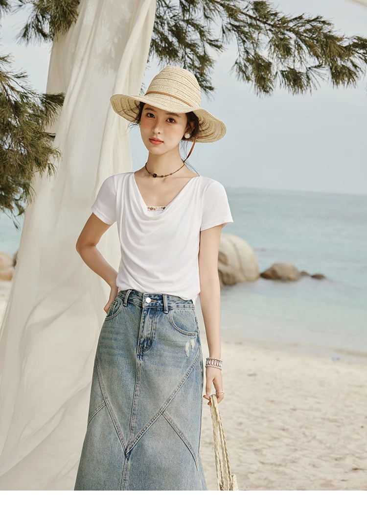 Mishow Swing Collar Shell Ribbon Tee MXE33T0524