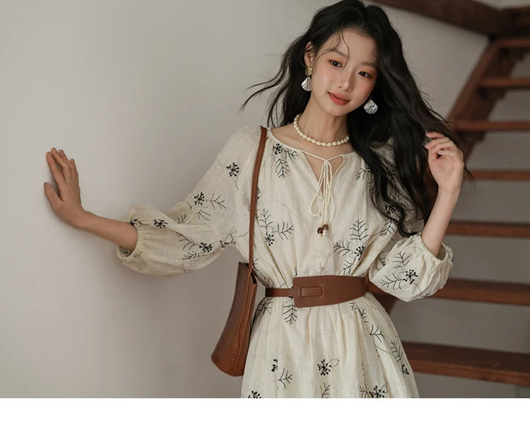 MISHOW Embroidered Doll Lantern Sleeve Dress MXE41L2480