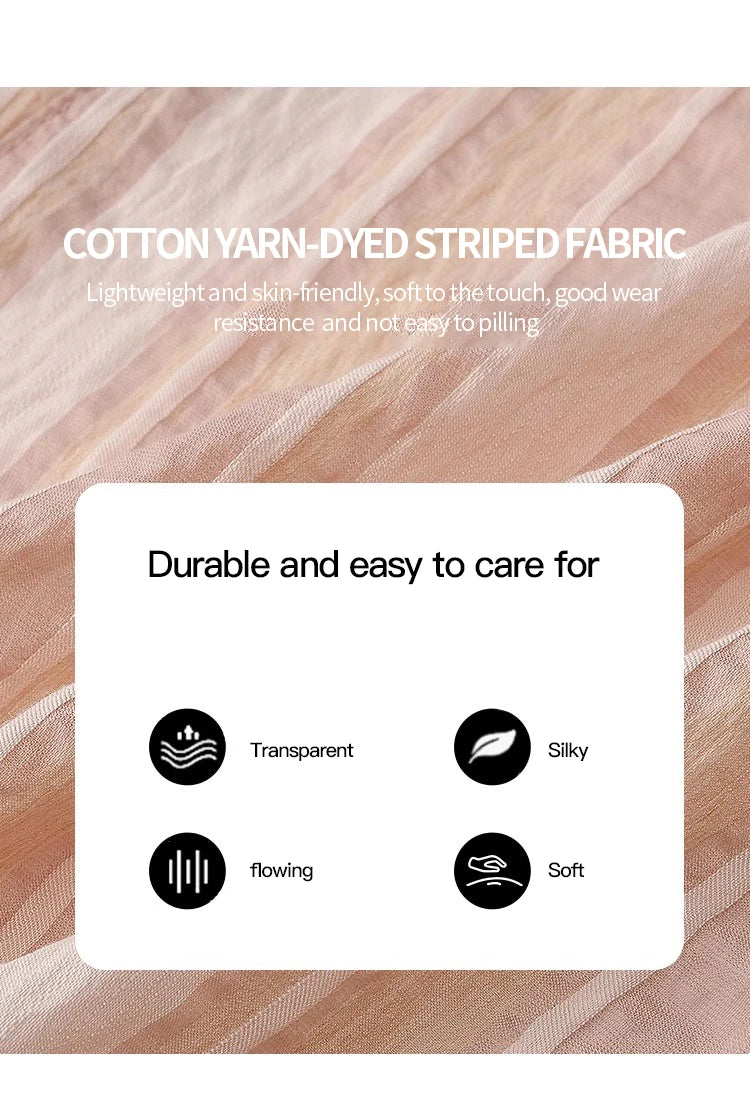 MISHOW Pink Turn-Down Collar Shirt Flower Bud Sleeve Striped MXD24C0204