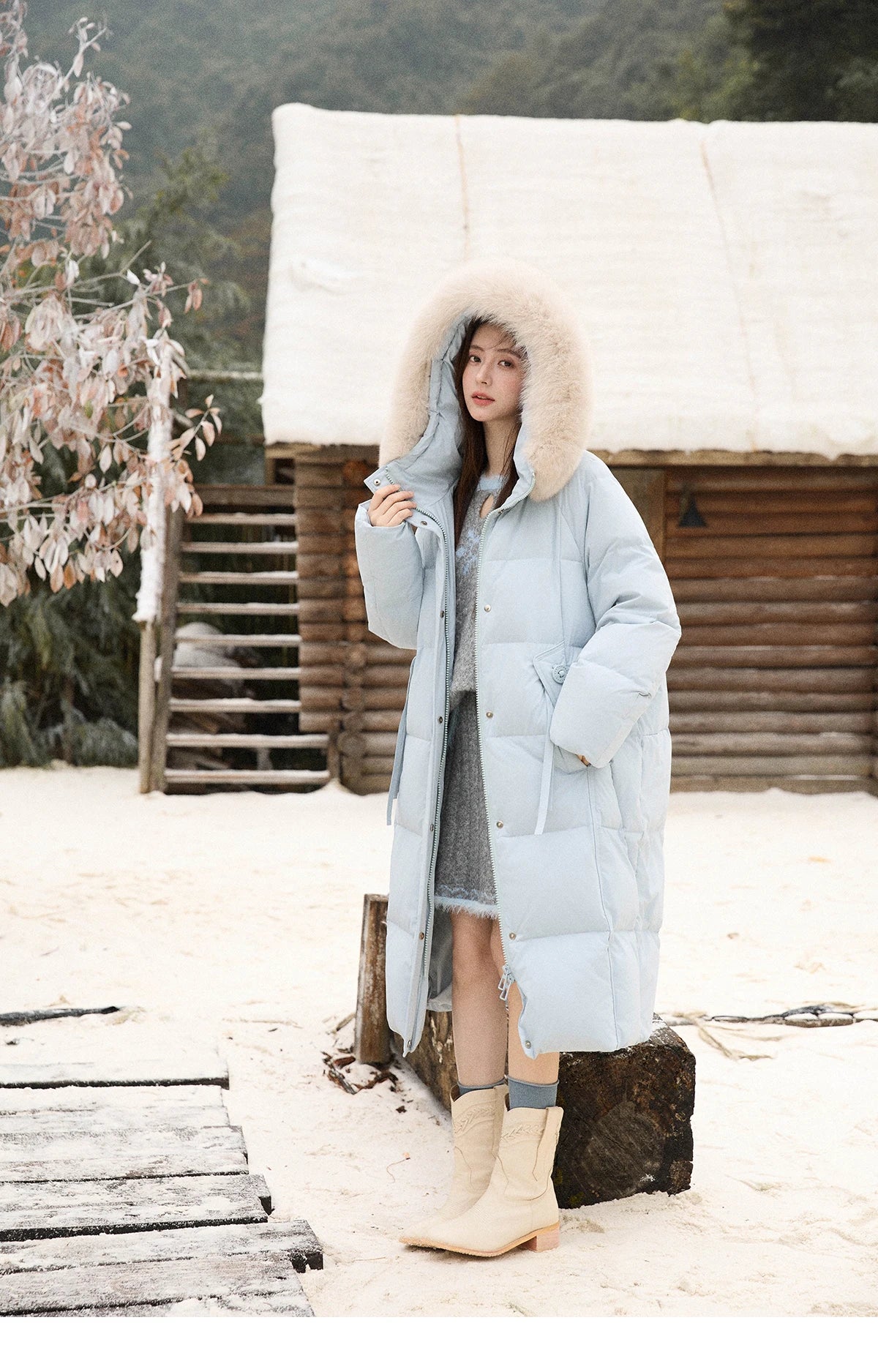 Mishow Hooded 90% White Duck Down Long Coat MXE51Y0079