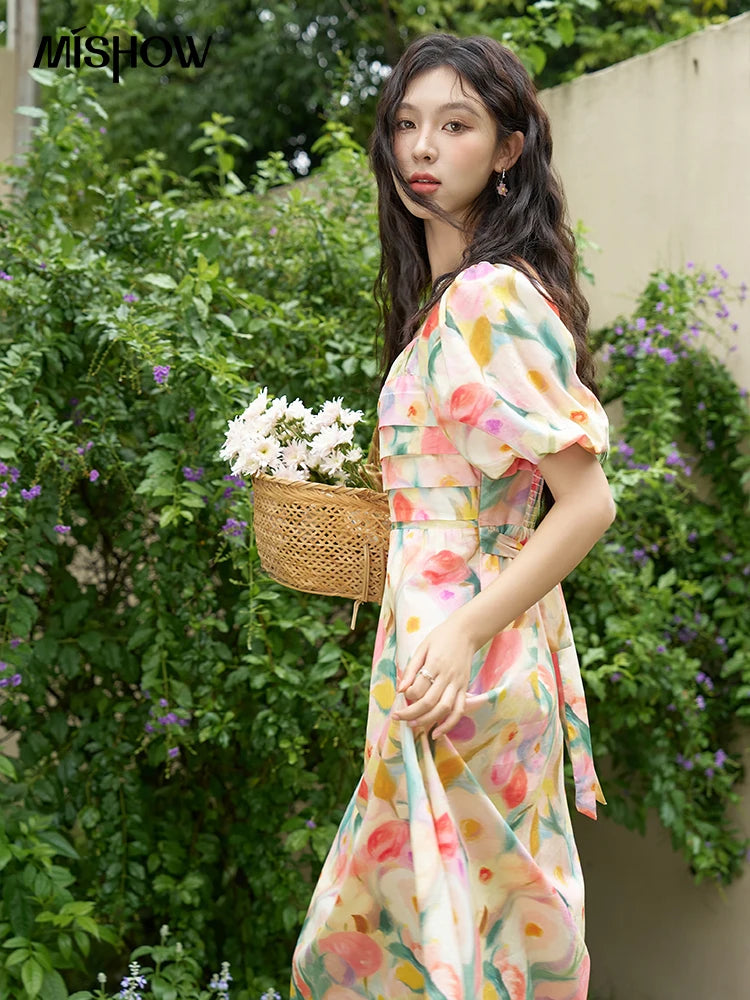 Mishow French Tulip Fragmented Flower Puff Dress MXD28L1896