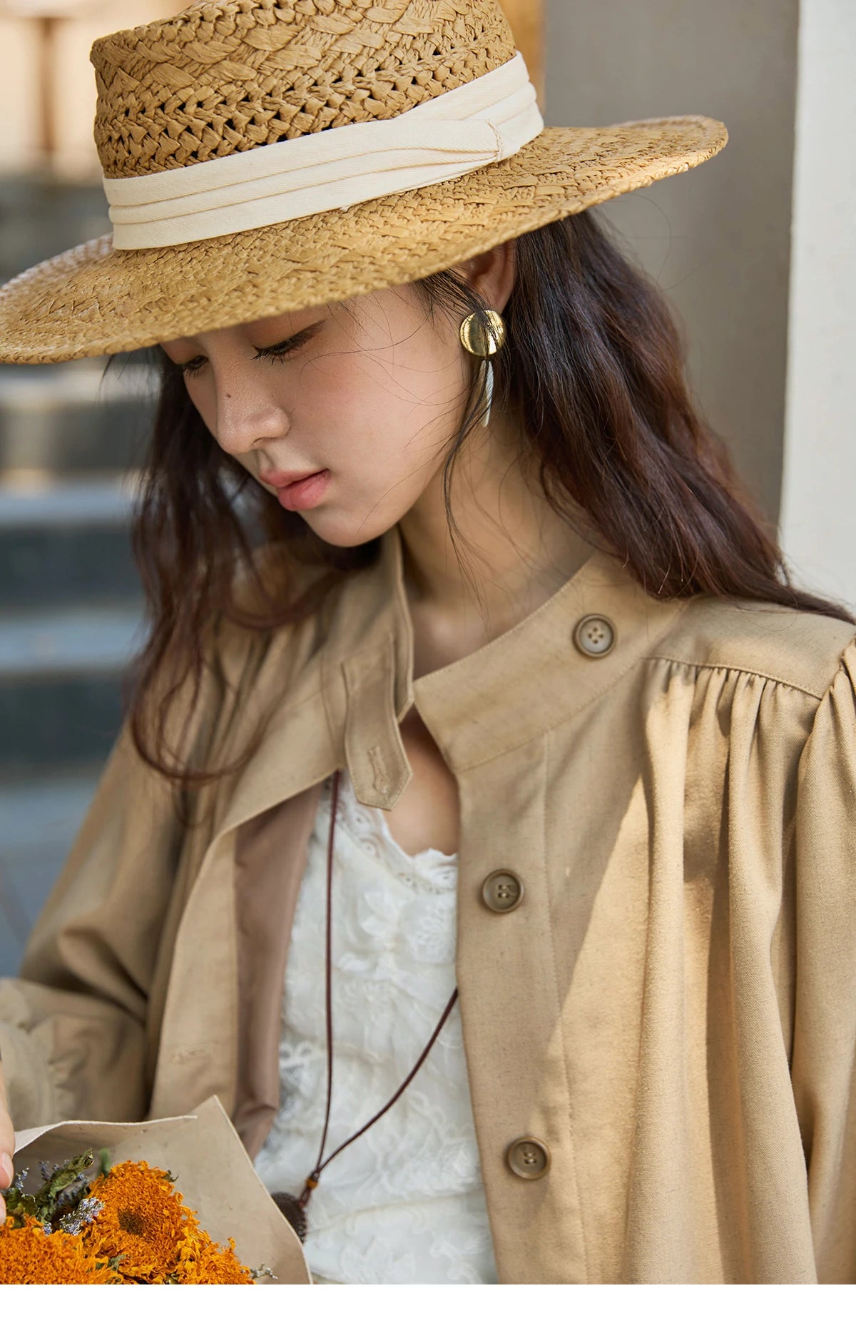 Mishow British Light Brown Stand Collar Trench MXE43W0802