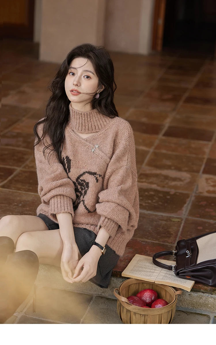 Mishow Chinese Hollow Out Floral Lantern Sleeve Sweater MXD36Z0888