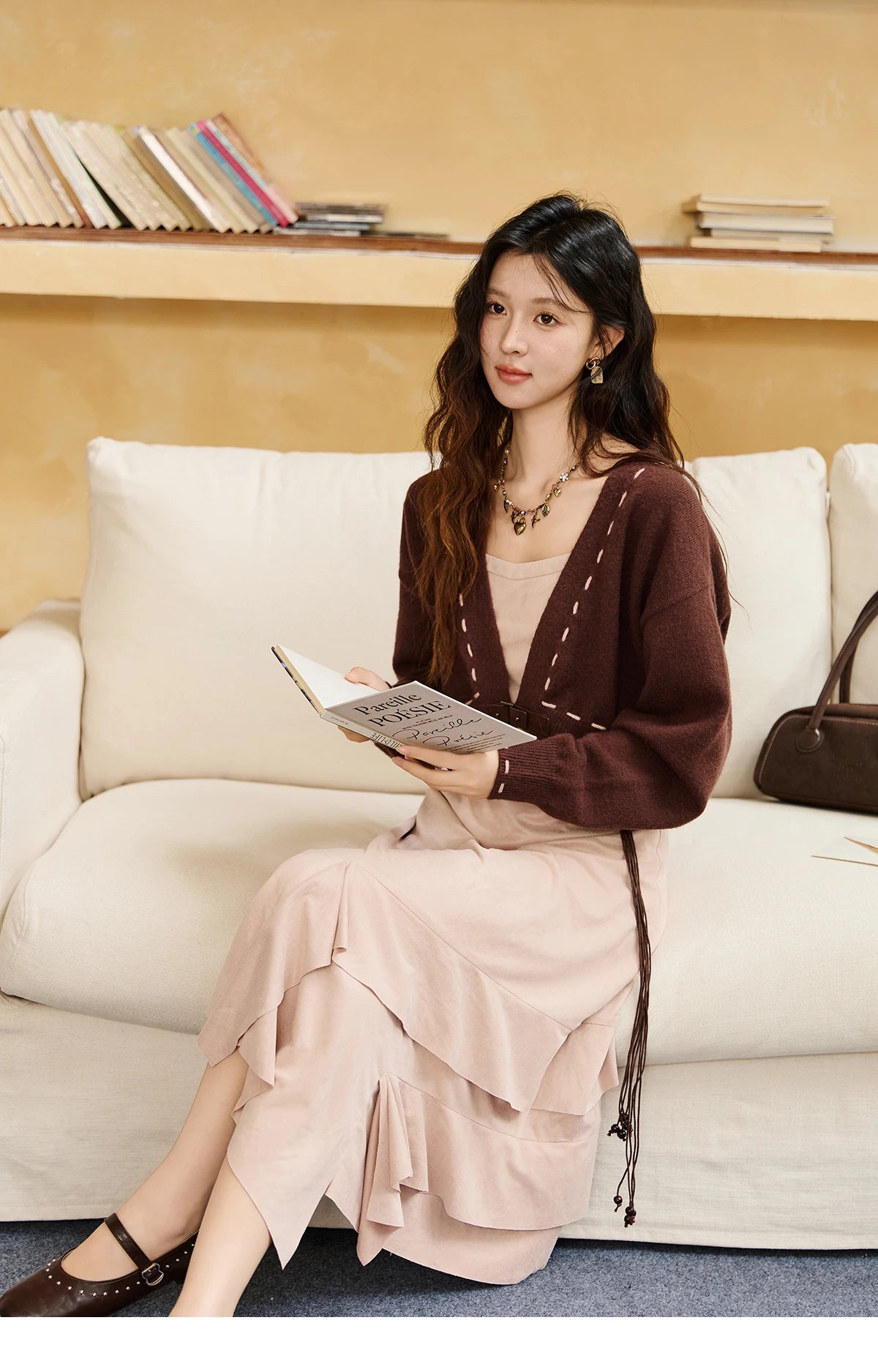 Mishow Frosted Velvet Cardigan & Camisole Dress Set MXE47T1382