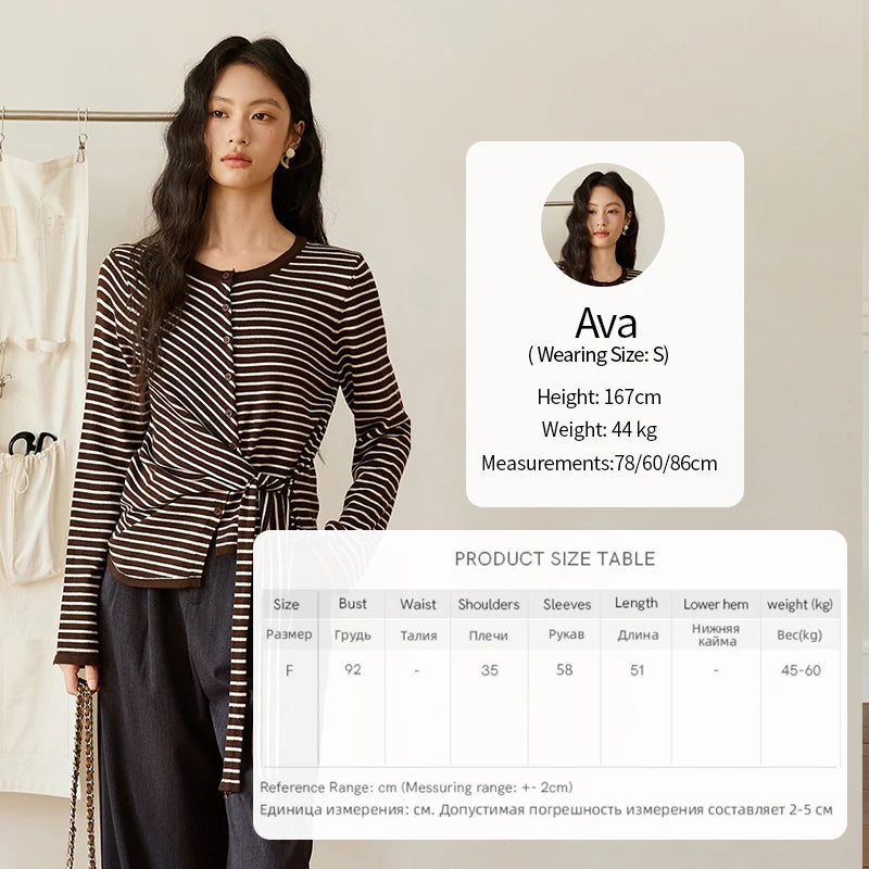 Mishow Coffee Striped Knitted Cardigan Sweater MXE46Z2537