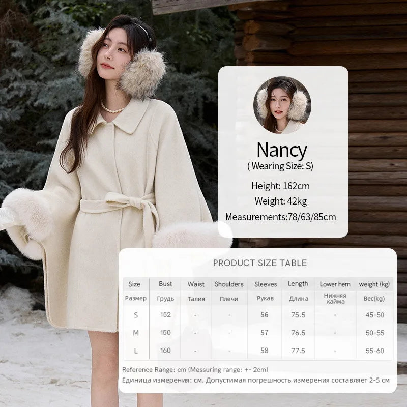 Mishow 100% Wool Cape with Detachable Furry Cuffs MXE90W0947