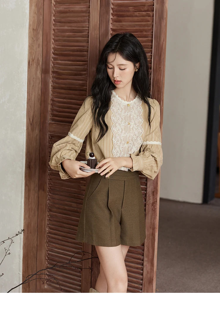MISHOW Mesh Embroidery Blouse Lace Collar Lantern Sleeve MXD47X1664