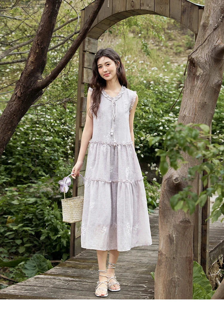 Mishow Round Neck Ruffled Sleeveless Embroidered Dress MXE33L2231