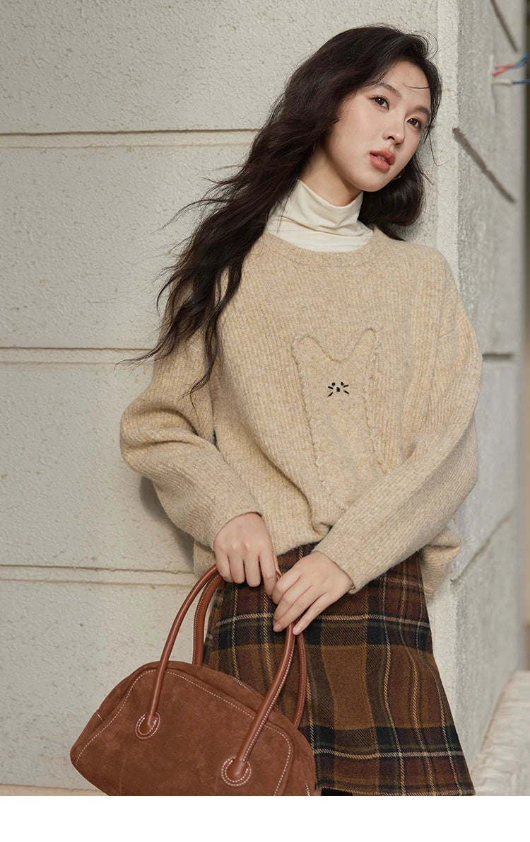 Mishow Sweet Embroidered Cartoon Dropped Sleeve Pullover MXD54Z0953