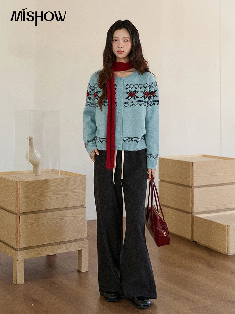 Mishow Blue Geometric Fair Isle Cardigan MXE86Z2734
