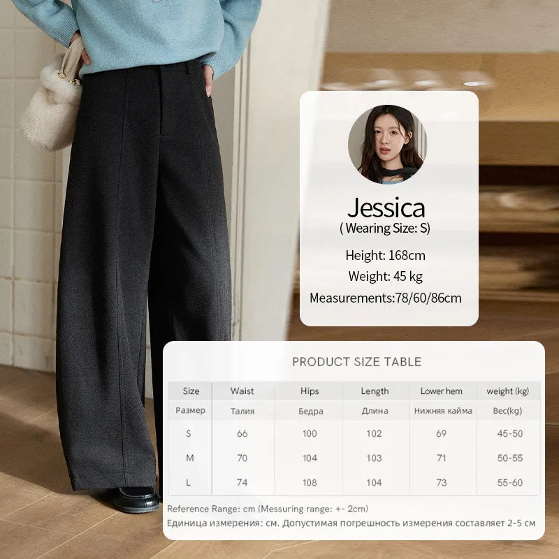 MISHOW Gray Woolen Wide-Leg Pants High Waist Draped Elastic MXE93K1143
