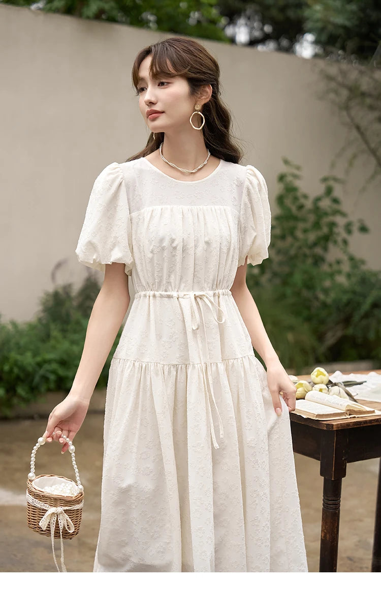 Mishow French Drawstring Waist Puff Sleeve Dress MXC38L1415