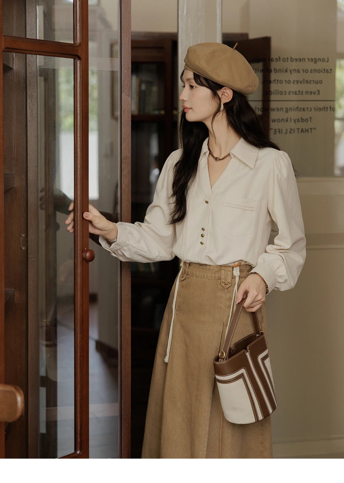 MISHOW French Lapel V-Neck Shirt Retro Button Pockets MXD43C0306