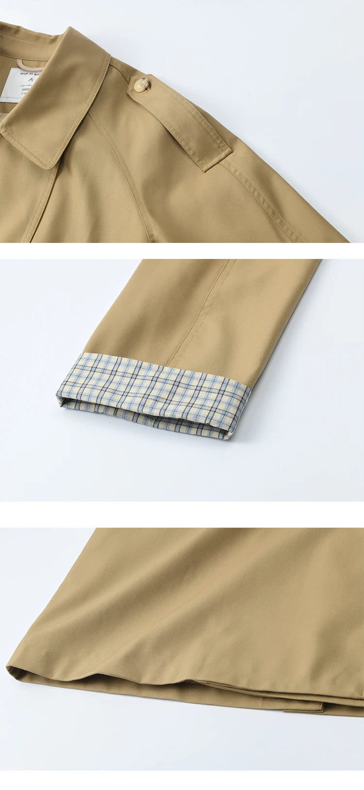Mishow Khaki Retro Plaid Flip Sleeve Trench Coat MXE44W0814