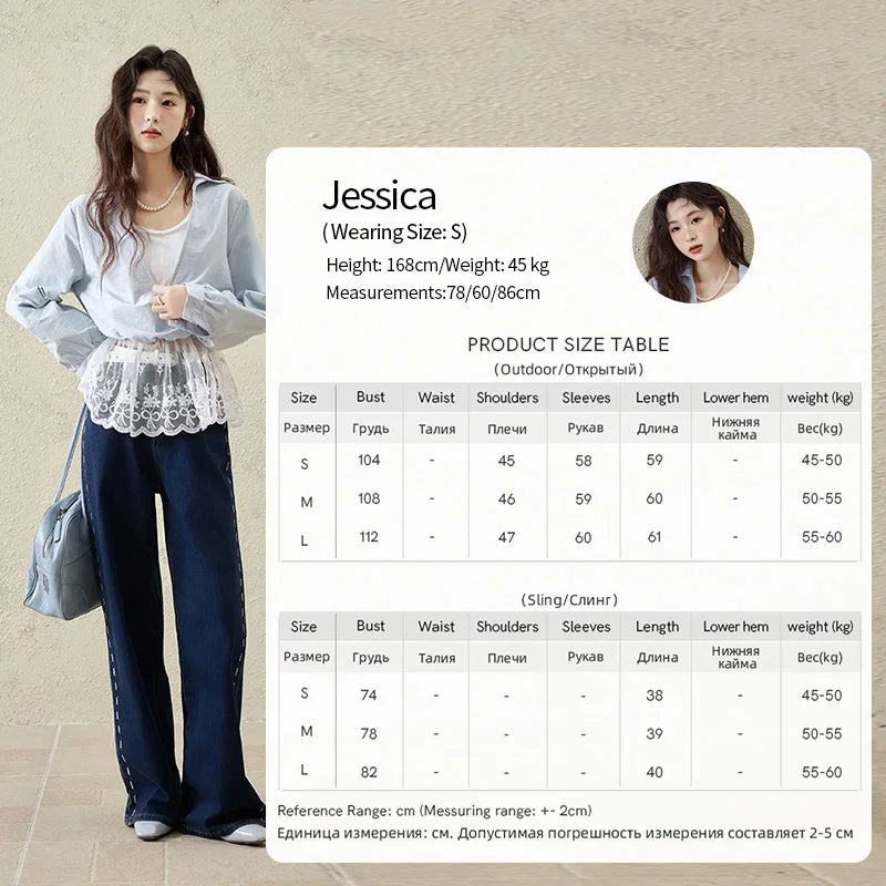 MISHOW French Fake Two-Piece Blouse Turn-Down Collar Lace Splicing MXE16C0783