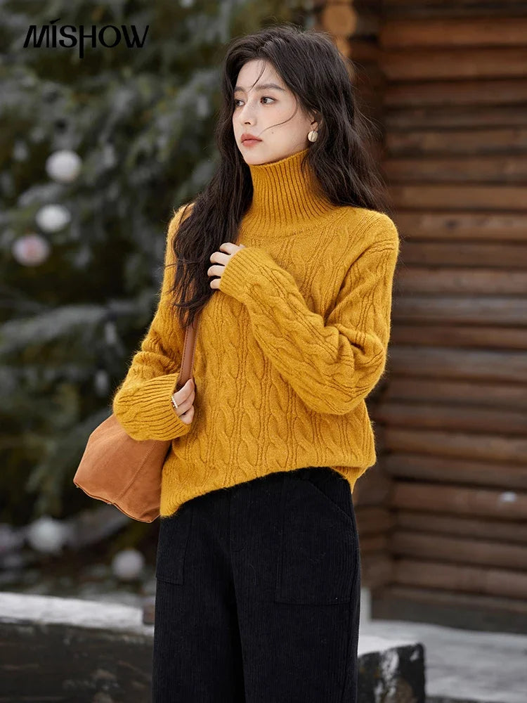 Mishow Turtleneck Texture Solid Warm Pullover MXD57Z1090