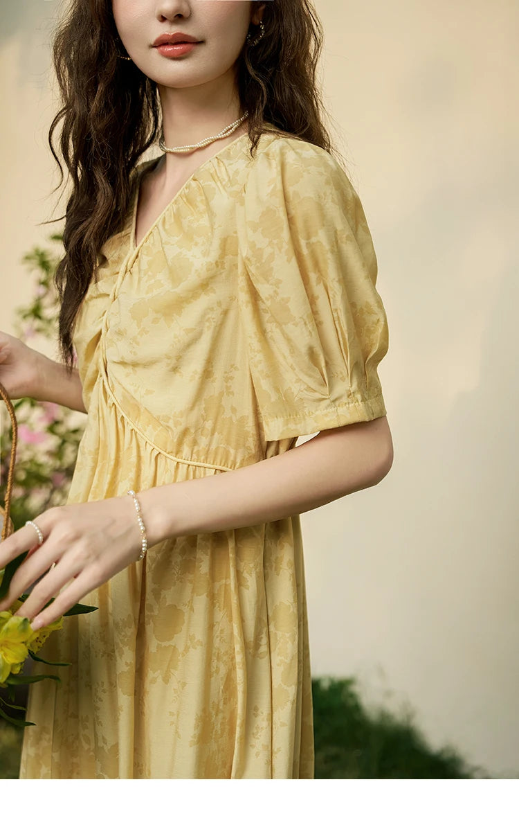 MISHOW French Chiffon Floral Puff Sleeve Dress MXD23L1878