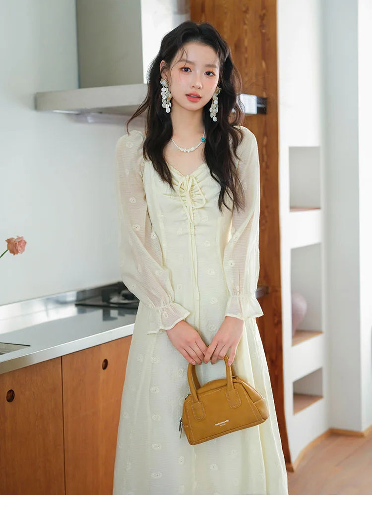 Mishow Cashew Flower Embroidered V-Neck Drawstring Dress MXE41L2387