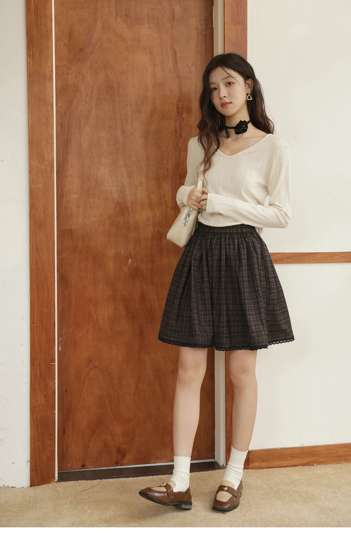 Mishow Green Plaid Handmade Flower Lace Skirt MXE44B2407