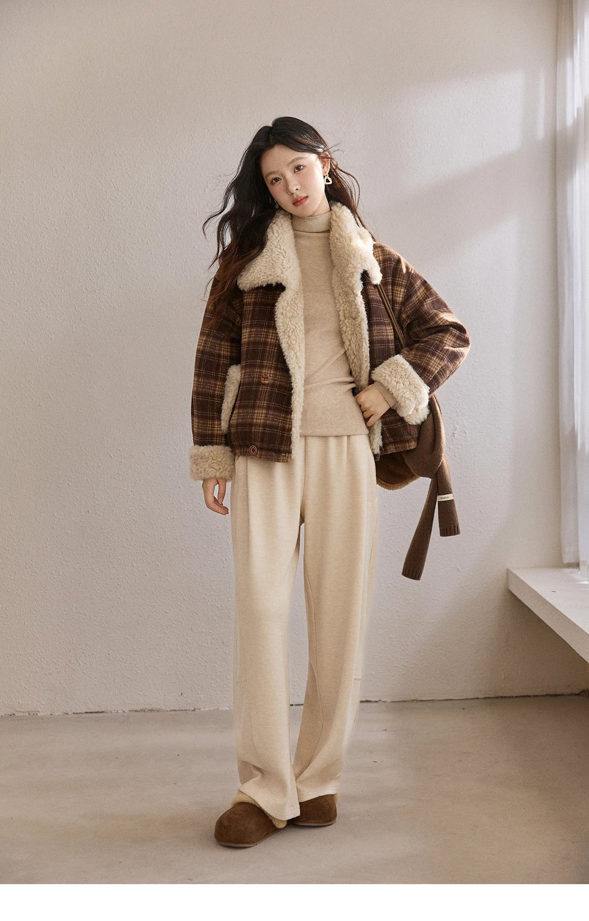 Mishow Retro Plaid Large Lapel Padded Jacket MXE87W1004