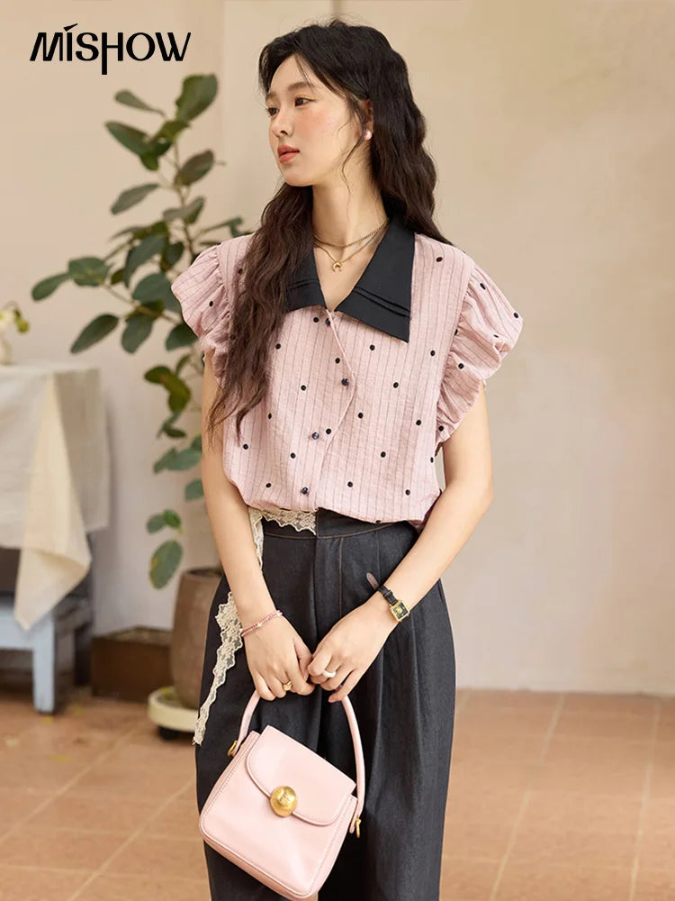 MISHOW Polka Dot Blouse Butterfly Sleeve MXE31C0776