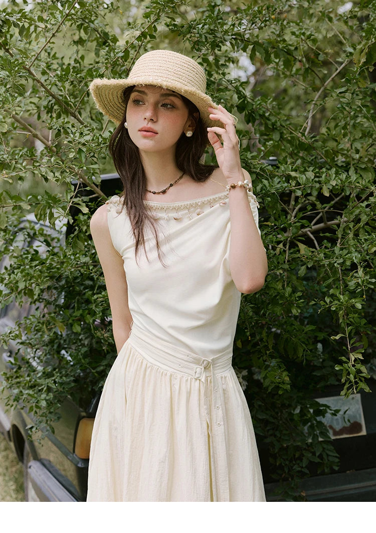 Mishow Shell Webbing Oblique Collar Slim Dress MXE31L2189