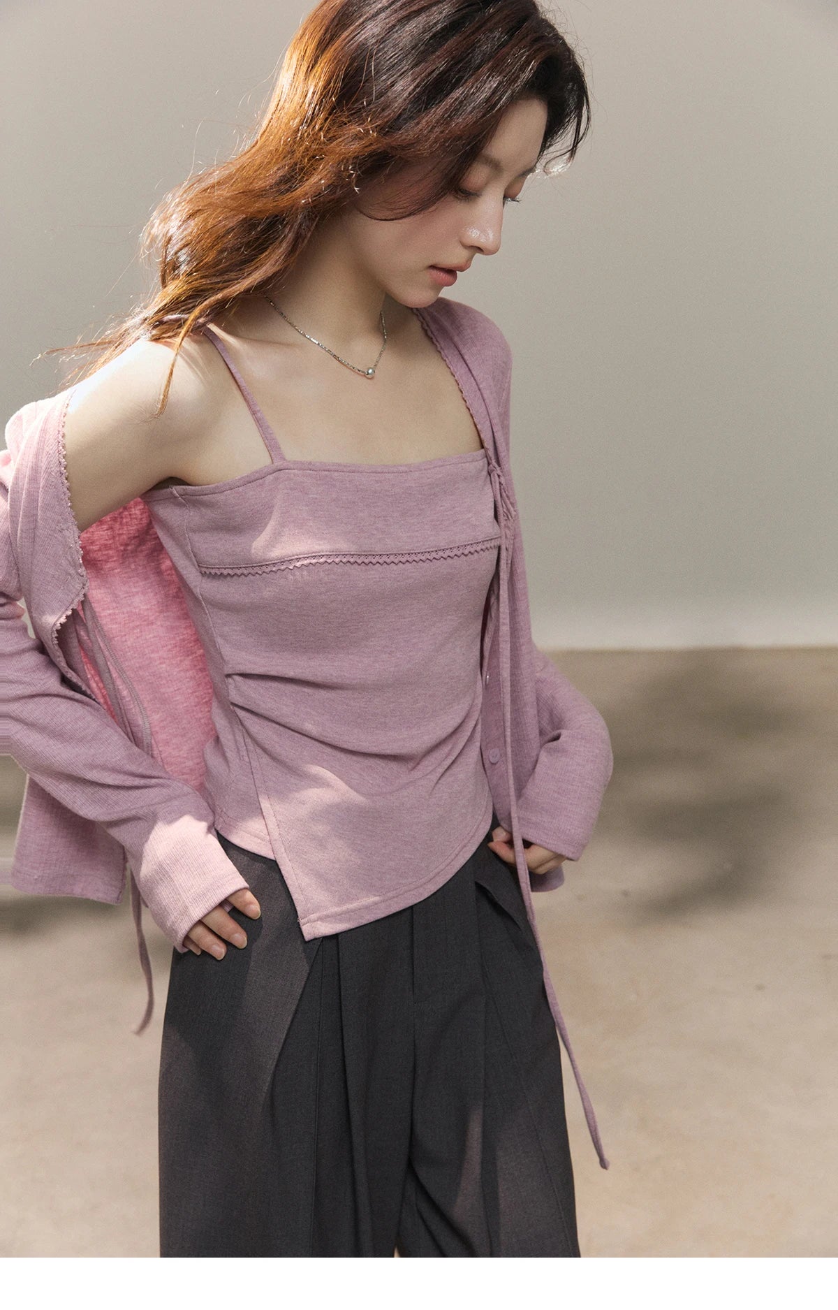 Mishow Purple Lace-Up Cardigan & Camisole Set MXF13Z2998