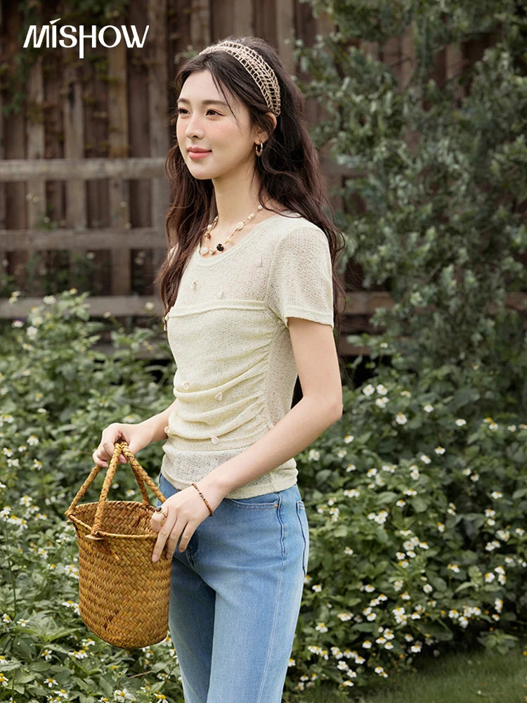 Mishow Solid Knit Fold Detail Office Tee MXE32Z1232