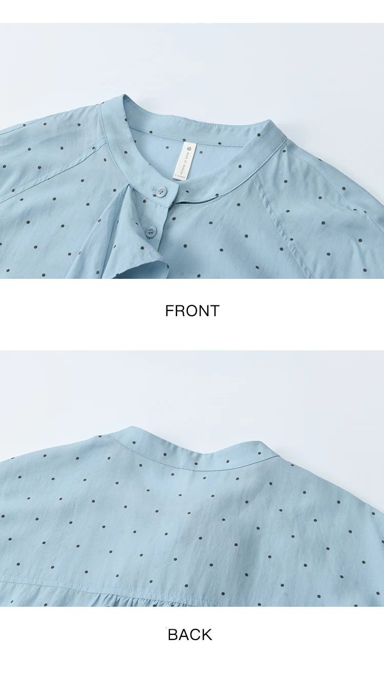 MISHOW Blue Polka Dot Shirt Bow Collar Long Sleeve MXE45X2475