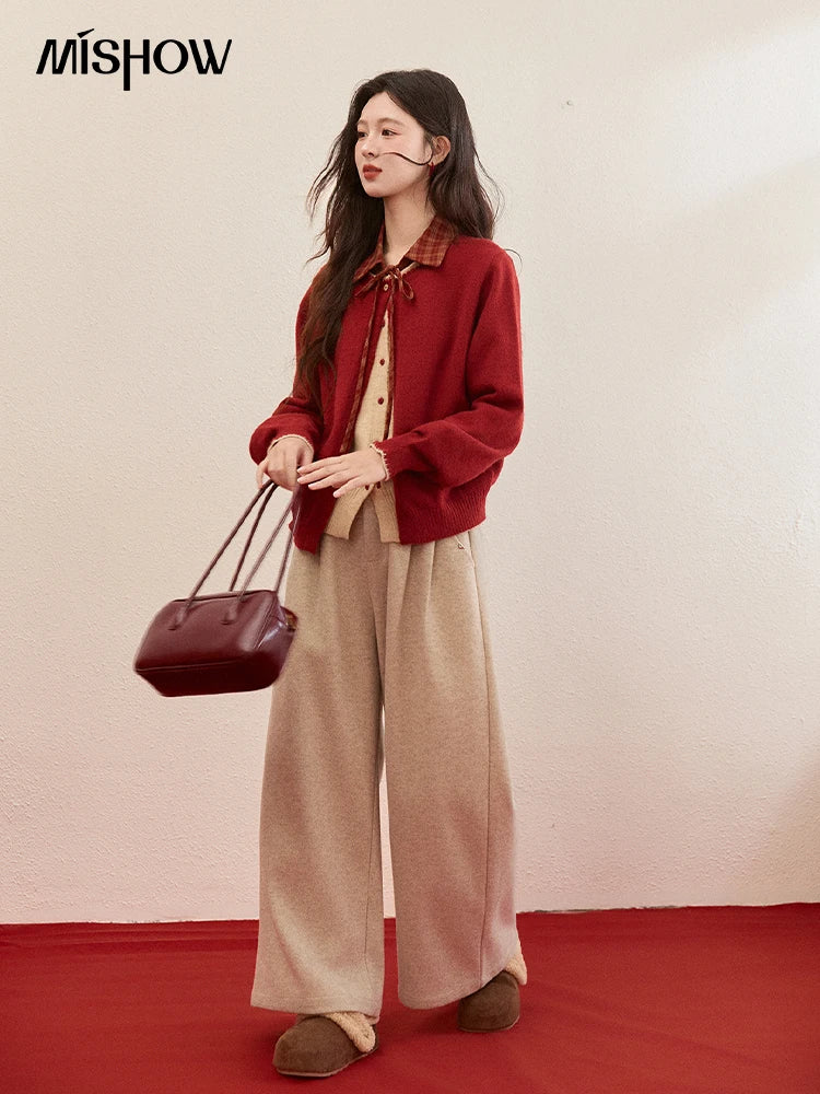Mishow Color Block Fake Two-Piece Removable Collar Cardigan MXE93Z2816