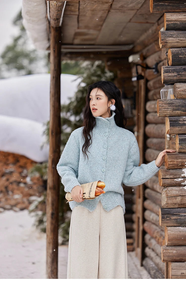 Mishow Turn Down Collar Wool Blend Cardigan MXD59Z1136