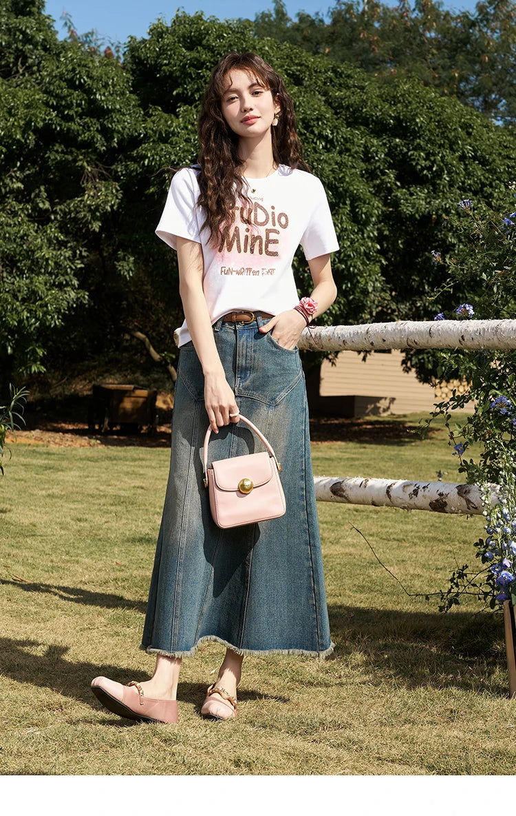 Mishow Letter Print Crew Neck Tee MXD13T0164