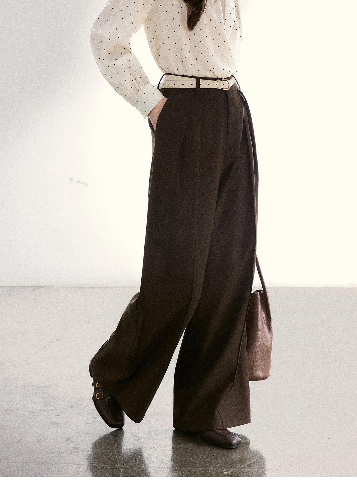 MISHOW Dark Brown Wide Leg Pants High Waist Pleated Elastic MXF108K1010