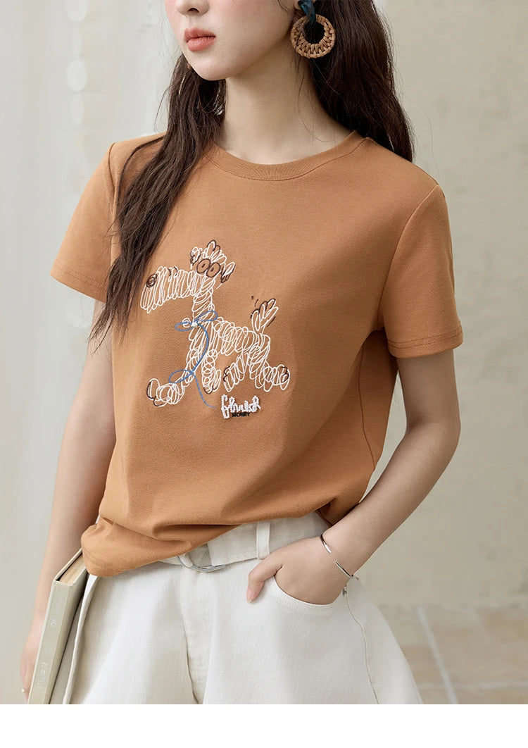 Mishow Cartoon Print Loose Embroidery Tee MXE31T0550