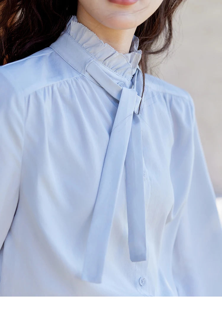MISHOW French Ribbon Stringy Selvedge Neck Shirt Lyocell MXE13C0383