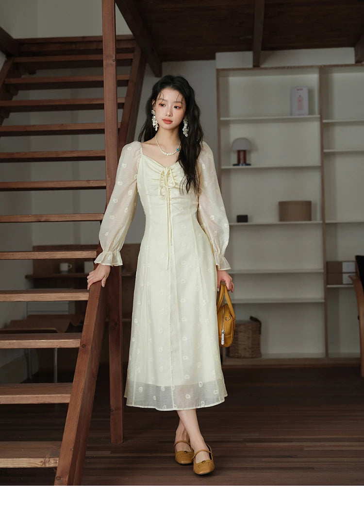 Mishow Cashew Flower Embroidered V-Neck Drawstring Dress MXE41L2387