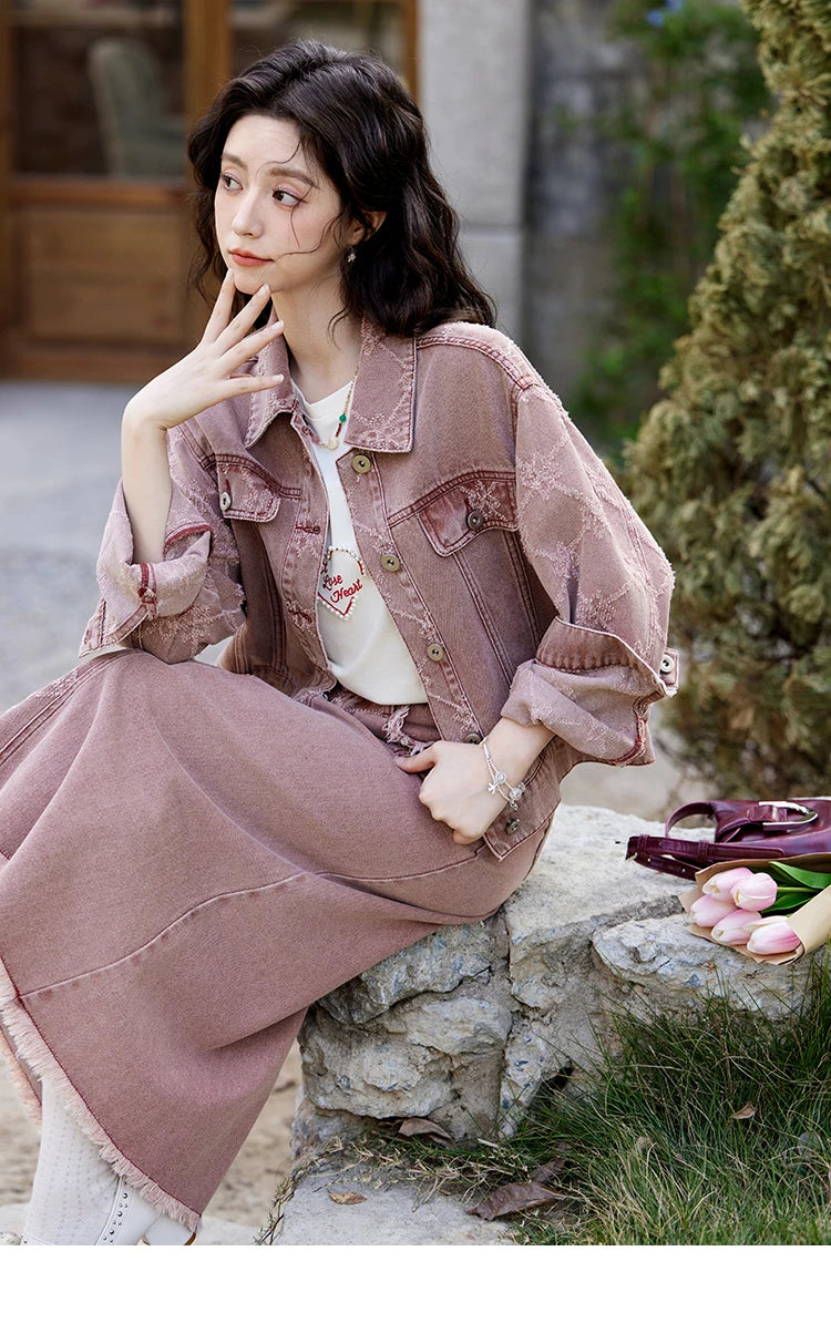 Mishow Cowboy Thick Jacquard Jacket & Mid Long Skirt Set MXE14W0754