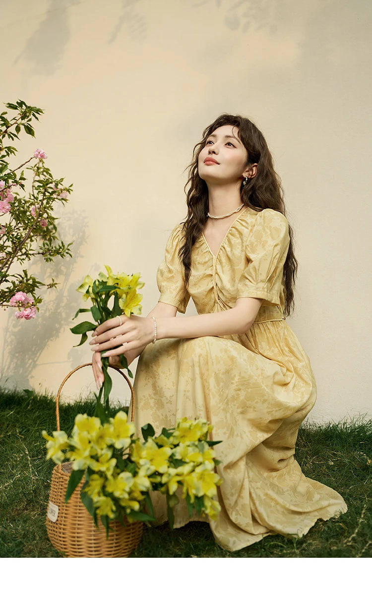 MISHOW French Chiffon Floral Puff Sleeve Dress MXD23L1878
