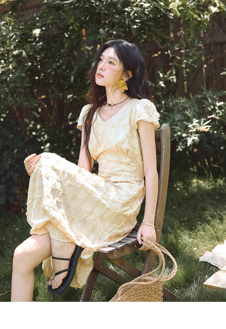 Mishow V-Neck Lace Spliced Embroidery Dress MXE38L2378