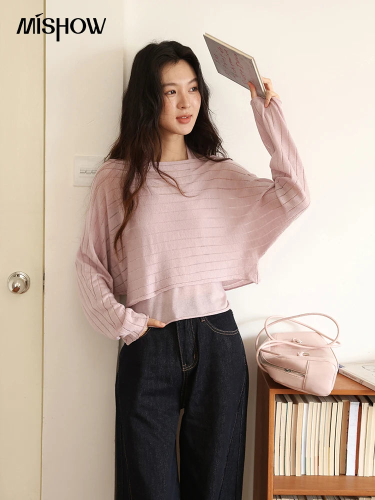 Mishow Striped Hanging Neck Top & Wool Blend Set MXE46T1399