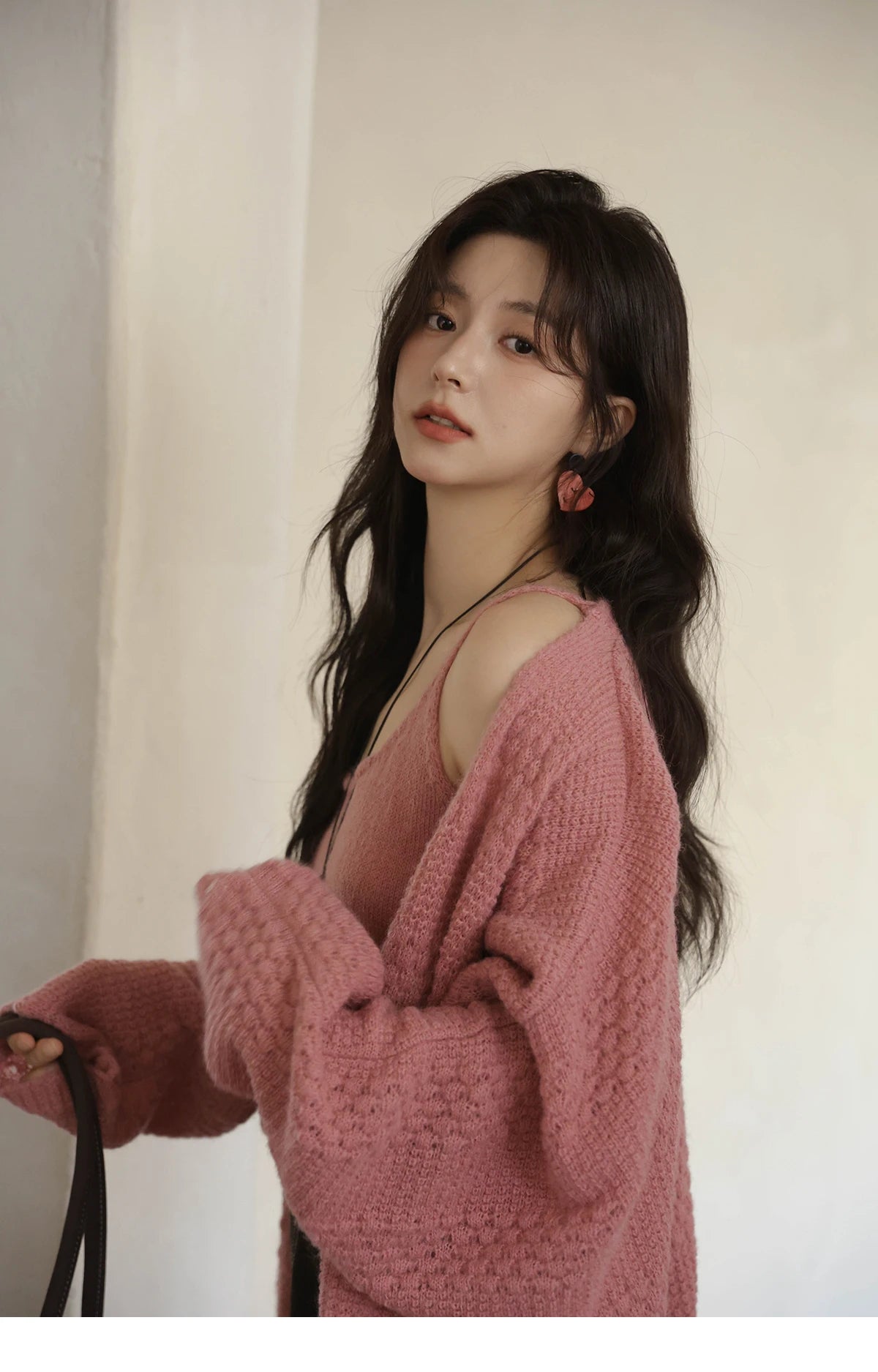 Mishow Pink Long Sleeves Cardigan with Vest Set MXE44T0737