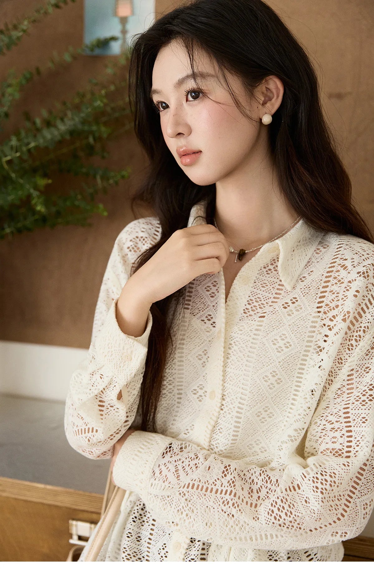 MISHOW Hollow Lace Shirt Camisole Set Drawstring Waist MXF108C0816